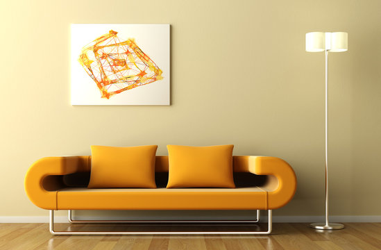 Orange Couch Lamp And Picture