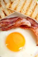 Breakfast - toasts, eggs, bacon