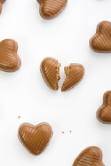 chocolate hearts, one broken heart