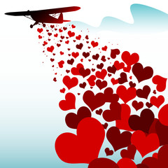 hearts falling from a plane vector