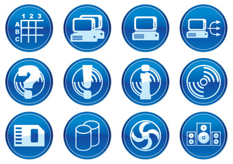 Gadget icons set. White - dark blue palette. Vector.