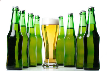 Glass and bottle of beer