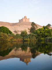 The Agha Khan mausoleum reflected in Nile river. Egypt series