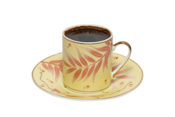 Coffee cup with saucer isolated on white.