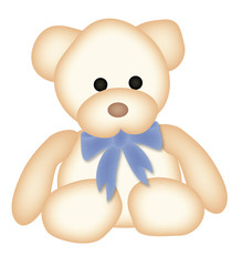 illustration of teddy bear with blue bow