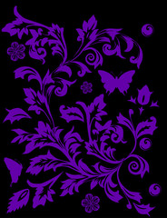 Fototapeta na wymiar purple butterfly and foliage design