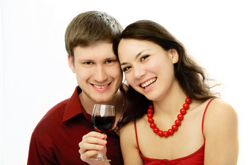happy couple drinking vine