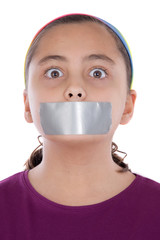 Beautiful girl with adhesive on her mouth