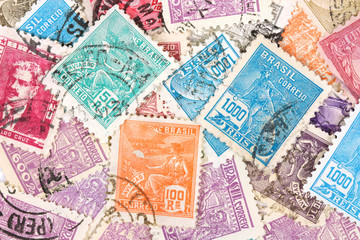 Colorful postage stamps collection from Brazil