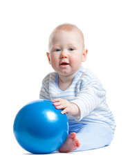Fototapeta na wymiar little baby boy with blue ball
