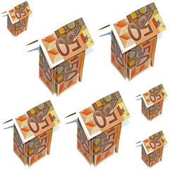 des maisons avec des billets de 50 euros