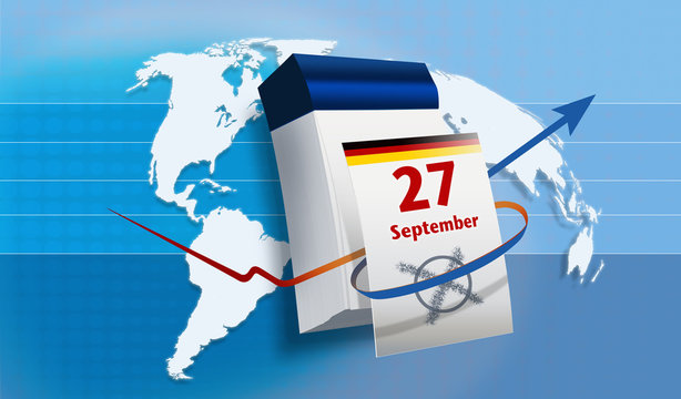 World map with a Calender for Bundestag on 09-27-2009