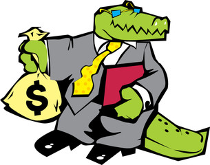 Crocodile in grey suit