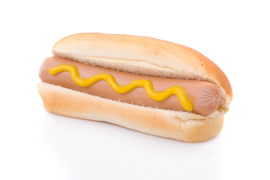 Mustard hotdog isolated on a white background