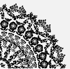 black flower quadrant with birds