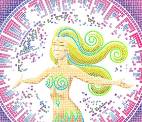 Obraz premium illustration of a goddess with worn out mosaics