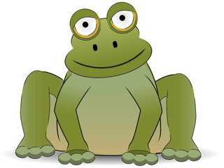 Stylized cartoon frog sitting with a smile