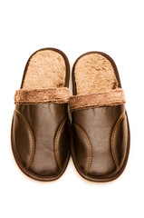 Leather slippers isolated on the white background