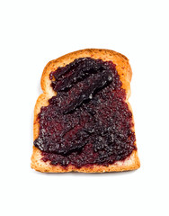 crispy white bread toast with berry jam spread isolated