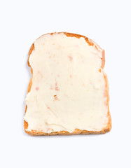 white bread toast spread with melted cheese with ham isolated