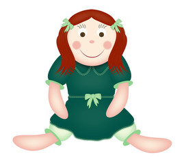 illustration of cute toy doll in green dress