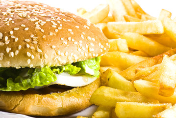 burger and potatoes