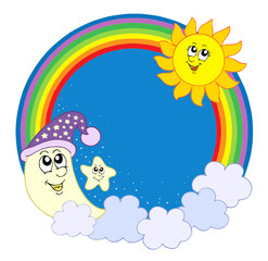 Moon sun star in rainbow circle