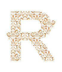 Floral letter R. Ornament font