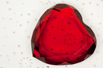Red Glass Heart on Patterned Rice Paper