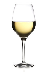 A glass of white wine, isolated on white background