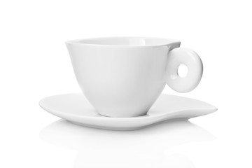 White tea cup and saucer isolated on white background