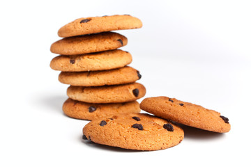 a pile of chocolate chip cookies isolated on white