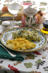 Polenta agli spinaci di Asiago e uova strapazzate  - Contorni