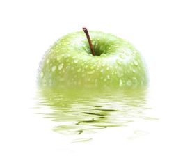 juicy apple in water