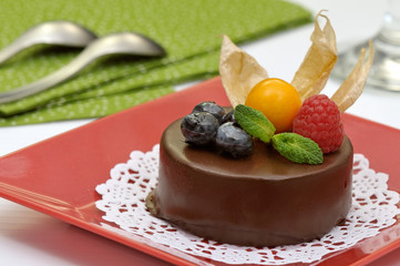Chocolate cake with fruits