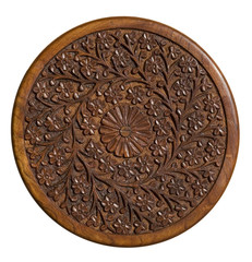 carved wood decorative circular panel isolated
