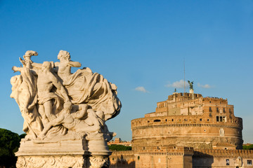 Castel Sant'angelo and Bernini's statue on the bridge, Rome, Ita