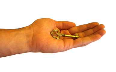 close up shot of a single key in the hand