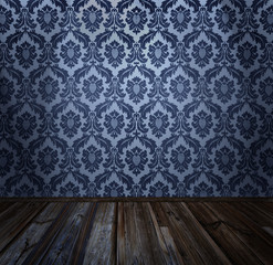 Room interior - vintage wallpaper, wooden floor - 11488771
