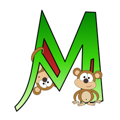 Alphabet - Letter M - With Monkeys  - Isolated On White