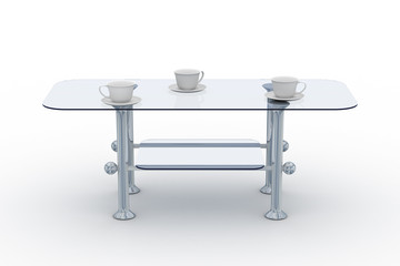 glass little table on a white background. 3D image.