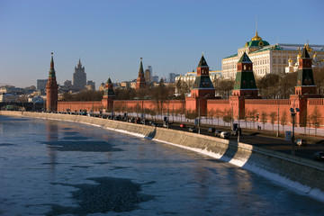 Moscow Kremlin riverside. View from Moskvorecky bridge