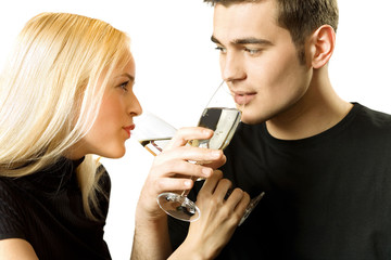 Isolated couple toasting with champagne