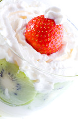 Cottage cheese in glass with cream