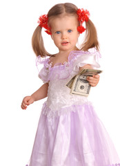 Baby girl with dollar  banknote.
