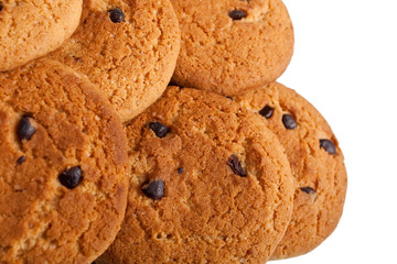 chocolate chip cookies on white background