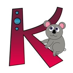 Alphabet - Letter K - With A Koala - Isolated On White