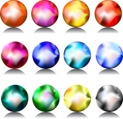 set of colorful spheres with reflection