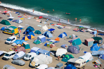 Camp on the sea coast.