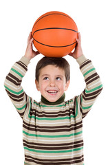 Adorable boy student with basketball